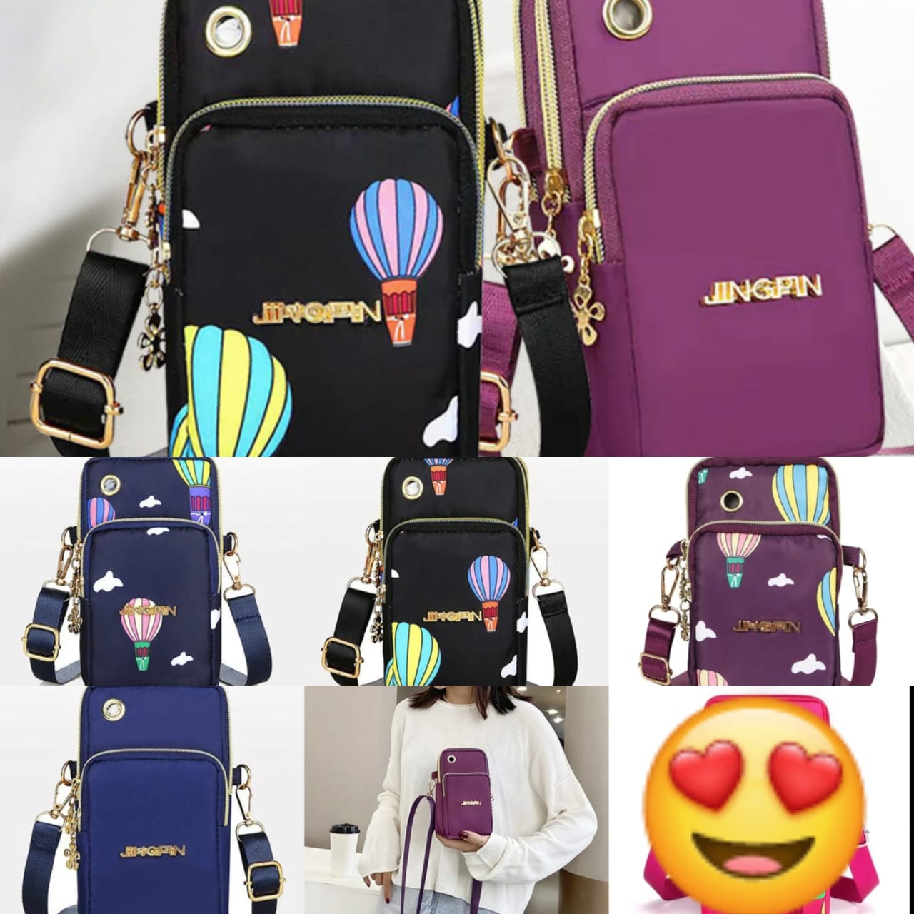Beautiful 3 Zippers Crossbody Cellphone Bag